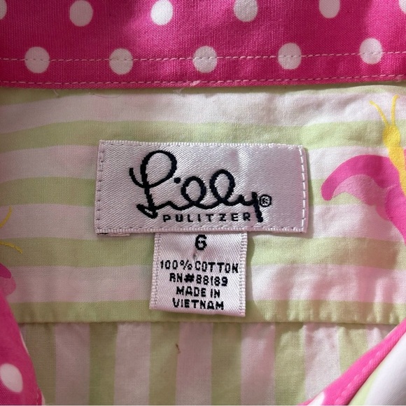 Lilly Pulitzer Button Down Shirt Women's Size 6 Pink Green 100% Cotton Striped - Picture 3 of 6